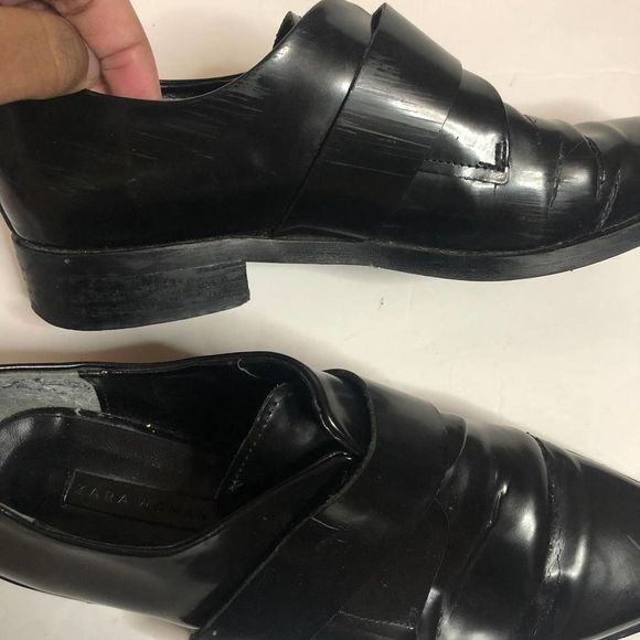 Zara Black Pointed Loafers Sz 36 - Picture 3 of 4